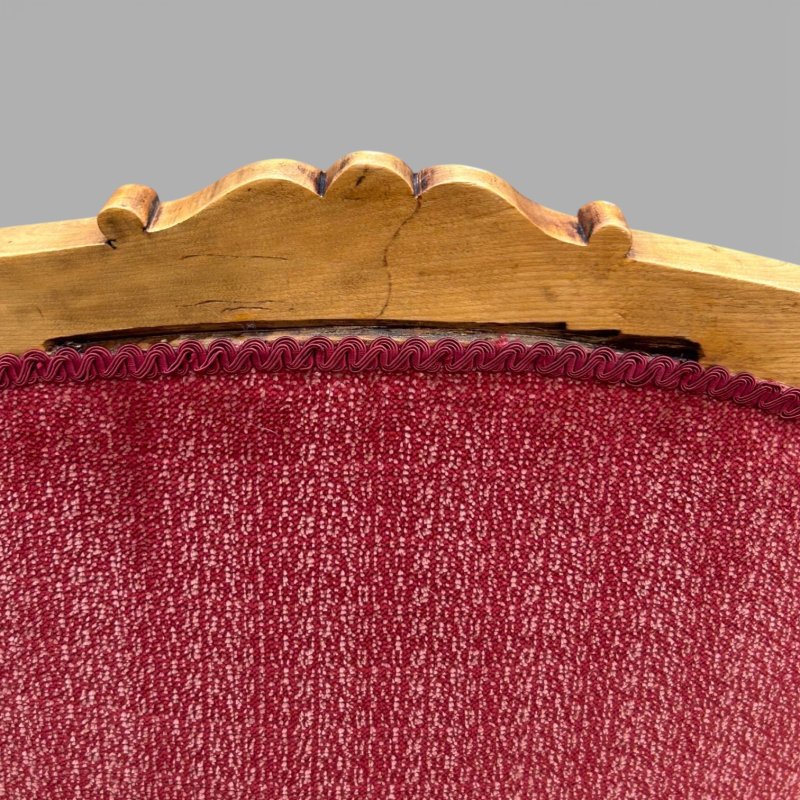 Antique Victorian Satin Burch Red Button Back Armchair with Turned Legs - Image 11